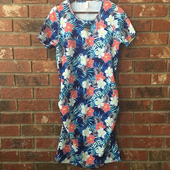 PinkBlush Tropical Blue Hibiscus Maternity Dress - Picture 1 of 7